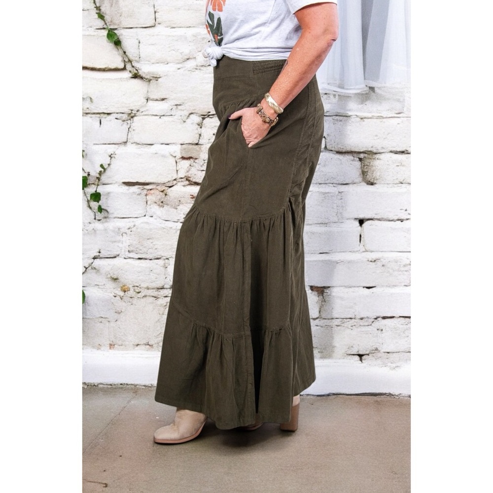 Blue Velvet Ultra Wide Leg Corduroy Pull On Pants in Dark Olive - Picture 7 of 9